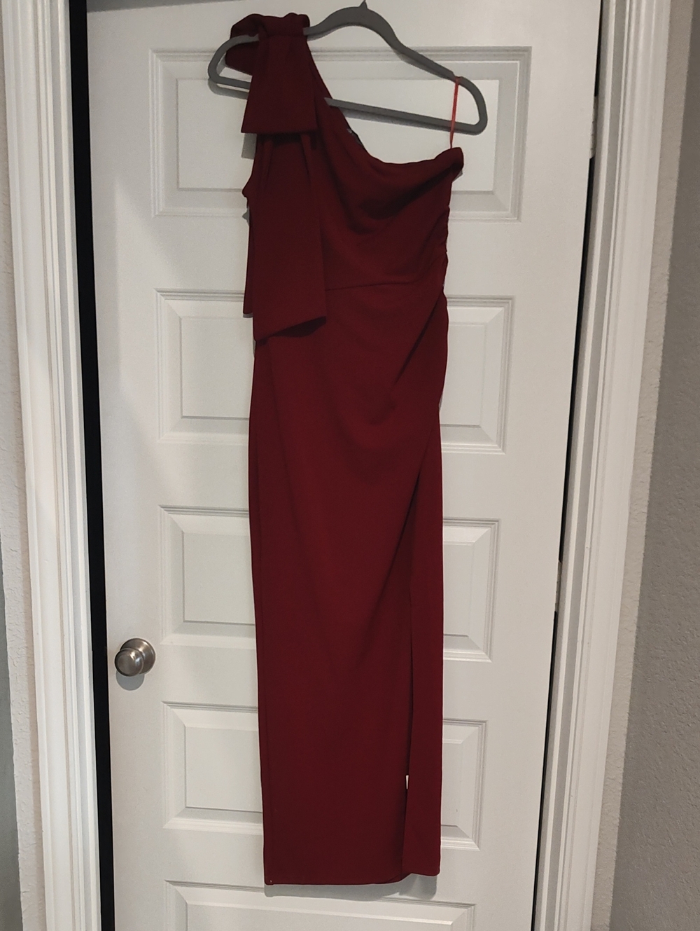 One-Shoulder Red Evening Dress with Side Drape